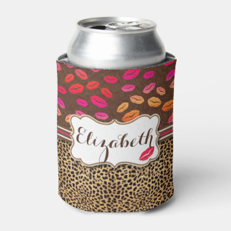 Leopard Print Lips Kisses Personalized Can Cooler