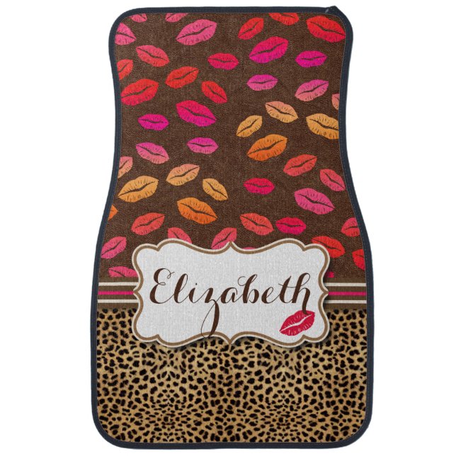 Leopard Print Lips Kisses Personalized Car Floor Mat (Front)