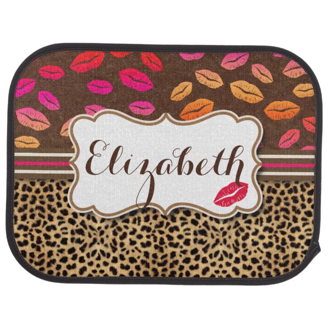 Leopard Print Lips Kisses Personalized Car Floor Mat (Rear)