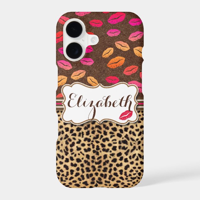 Leopard Print Lips Kisses Personalized Case-Mate iPhone Case (Back)