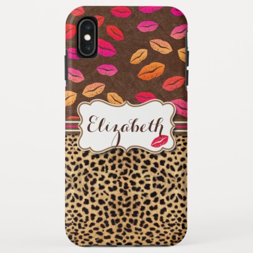 Leopard Print Lips Kisses Personalized iPhone XS Max Case