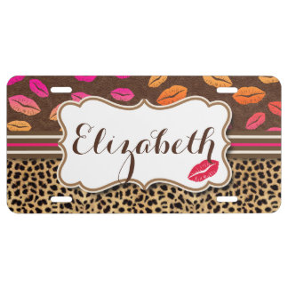 Leopard Print Lips Kisses Personalized License Plate
