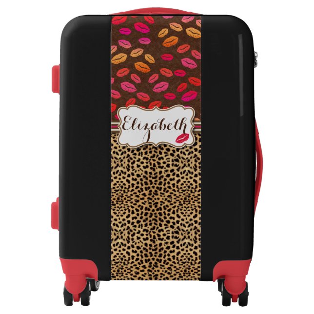 Leopard Print Lips Kisses Personalized Luggage (Front)