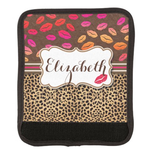 Leopard Print Lips Kisses Personalized Luggage Handle Wrap