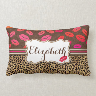 Leopard Print Lips Kisses Personalized Lumbar Pillow