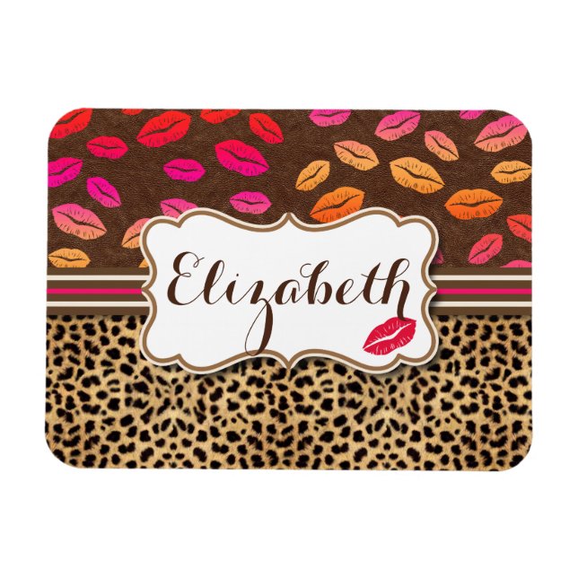 Leopard Print Lips Kisses Personalized Magnet (Horizontal)
