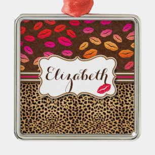 Leopard Print Lips Kisses Personalized Metal Ornament