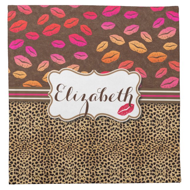 Leopard Print Lips Kisses Personalized Napkin (Front)
