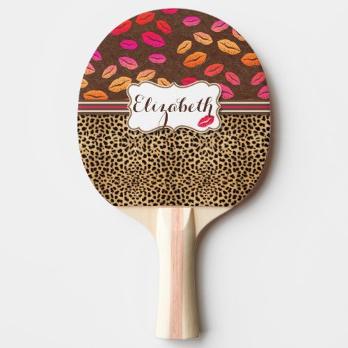 Leopard Print Lips Kisses Personalized Ping_Pong Paddle