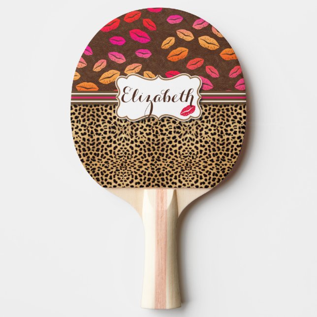 Leopard Print Lips Kisses Personalized Ping-Pong Paddle (Front)