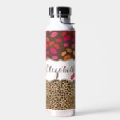 Leopard Print Lips Kisses Personalized Water Bottle (Left)