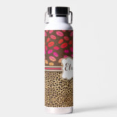 Leopard Print Lips Kisses Personalized Water Bottle (Front)
