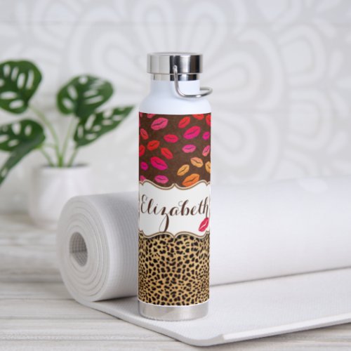 Leopard Print Lips Kisses Personalized Water Bottle