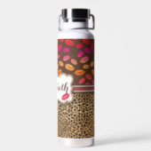Leopard Print Lips Kisses Personalized Water Bottle (Back)