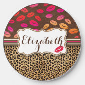 Leopard Print Lips Kisses Personalized Wireless Charger (Front)