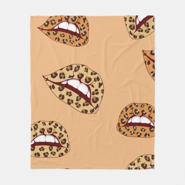 Leopard print lips seamless pattern,cheetah lips d fleece blanket (Front)