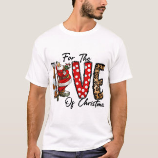 Leopard Print LOVE Of Christmas Buffalo Plaid Holi T-Shirt