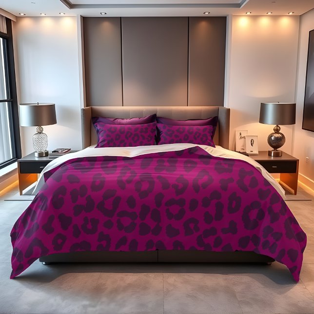 Leopard-Print Magenta- Duvet Cover (Leopard Print-Magenta-duvet cover and pillow cases purple)