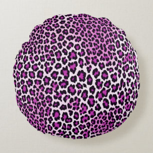 Leopard Print Magenta Pink Round Pillow