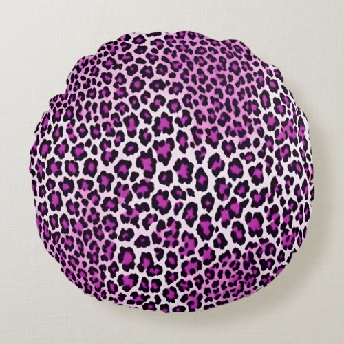 Leopard Print Magenta Pink Round Pillow