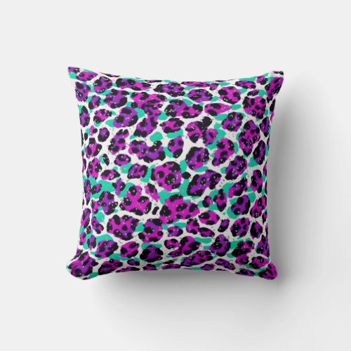 Leopard Print Magenta Pink Teal Blue Throw Pillow