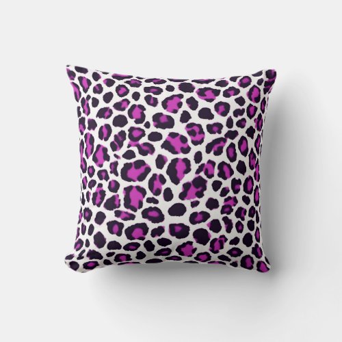 Leopard Print Magenta White  Throw Pillow