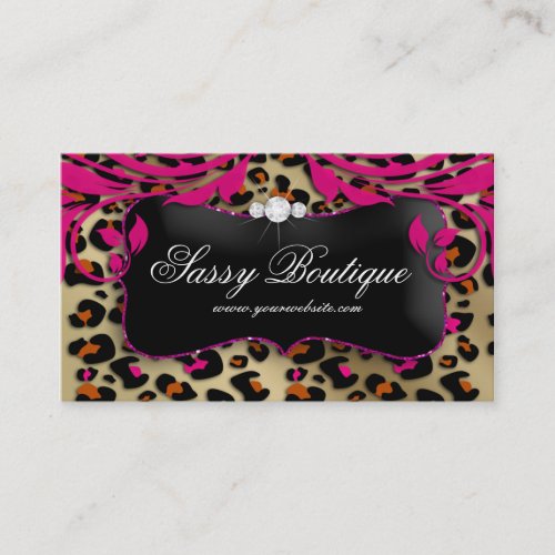 Leopard Print Business Card Pink Swirls Jewelry