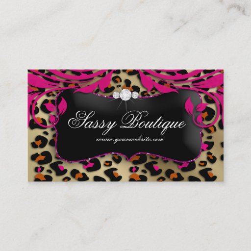 Customizable Leopard Print Business Card Pink Swirls Jewelry