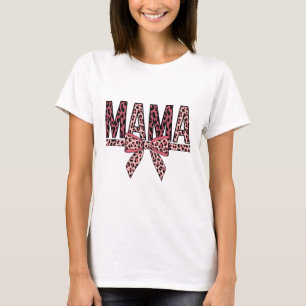 Leopard Print Mama Design – Cute Bow Mom Life Art T-Shirt