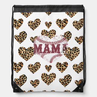 Leopard Print Mama Heart | Drawstring Backpack