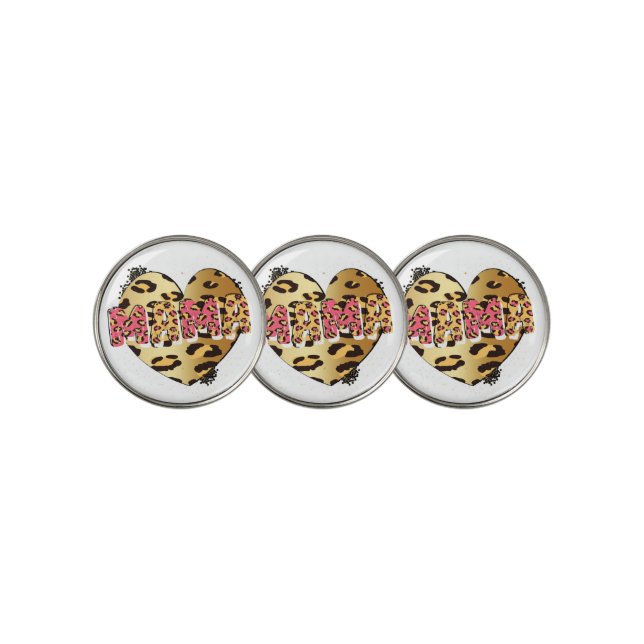 Leopard Print Mama Heart Golf Ball Marker (3 Up)