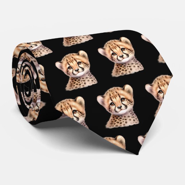Leopard Print Modern Kawaii Cute Cheetah Babies Neck Tie (Rolled)