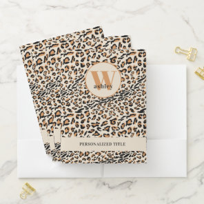 Leopard Print Modern Monogram Pocket Folder