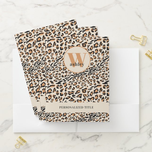 Leopard Print Modern Monogram Pocket Folder (In Situ)