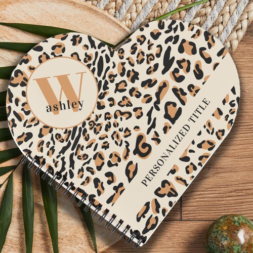 Leopard Print Modern Monogrammed Heart Shaped Notebook