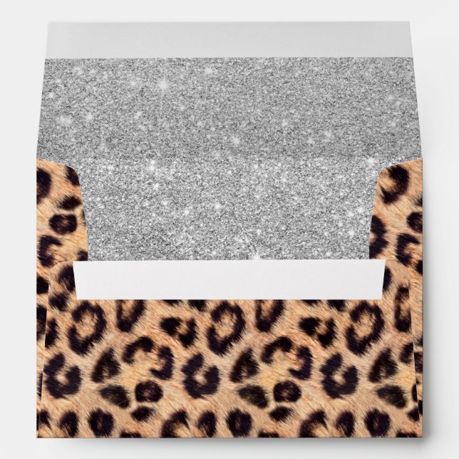 Leopard Print Modern Silver Glitter Elegant Envelope (Back (Bottom))
