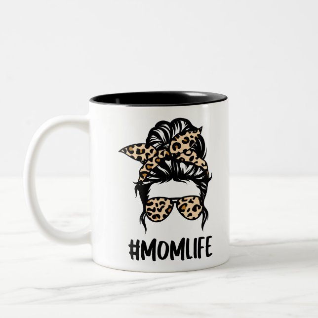 Leopard Print Mom Life Two-Tone Coffee Mug (Left)