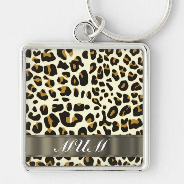 Leopard print mom text keychain (Front)