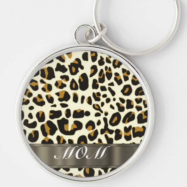 Leopard print mom text keychain (Front)