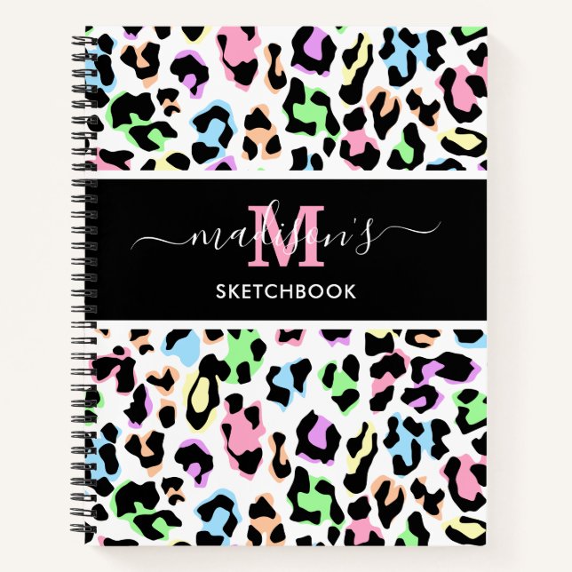 Leopard Print Monogram Artist Sketchbook Notebook (Front)