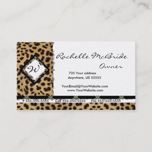 Customizable Leopard Print Monogram  Business Cards