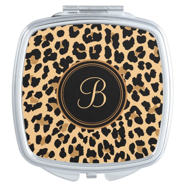 Leopard Print Monogram Compact Travel Mirror (Front)