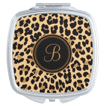 Leopard Print Monogram Compact Travel Mirror by stripedhope at Zazzle