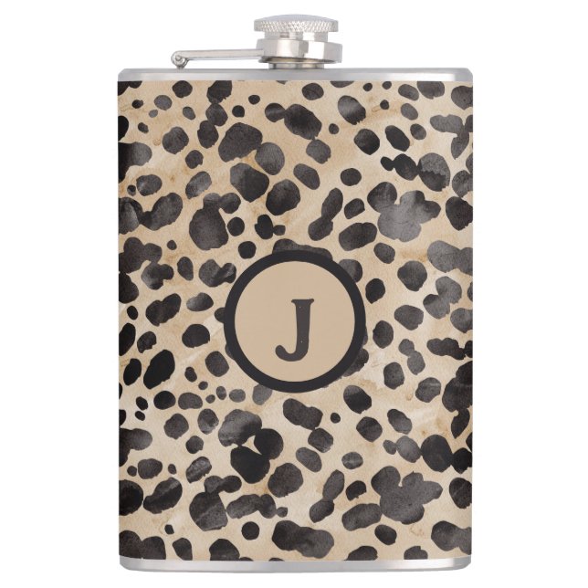Leopard Print Monogram Flask (Front)