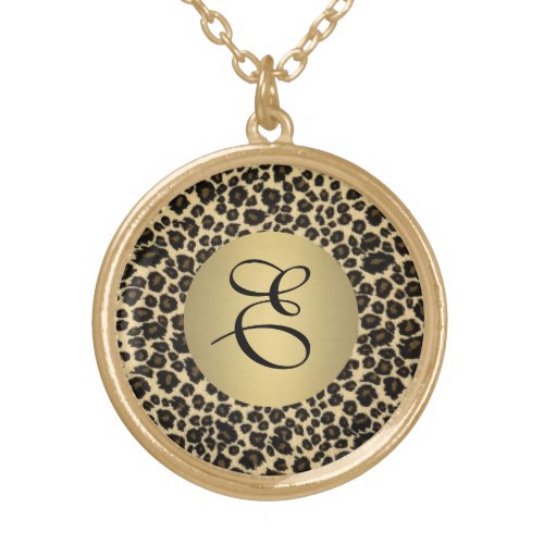 Leopard Print Monogram Gold Plated Necklace