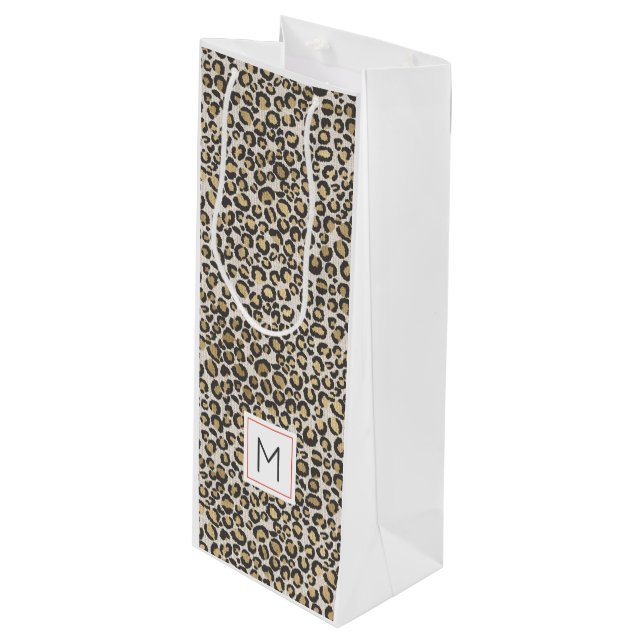 Leopard Print Monogram INITIAL Chic Animal Wine Gift Bag (Front Angled)