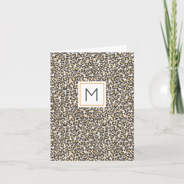 Leopard Print Monogram INITIAL Chic Stationary Card (Front)