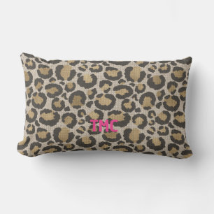 Leopard Print Monogram INITIALS Chic Animal Fun Lumbar Pillow
