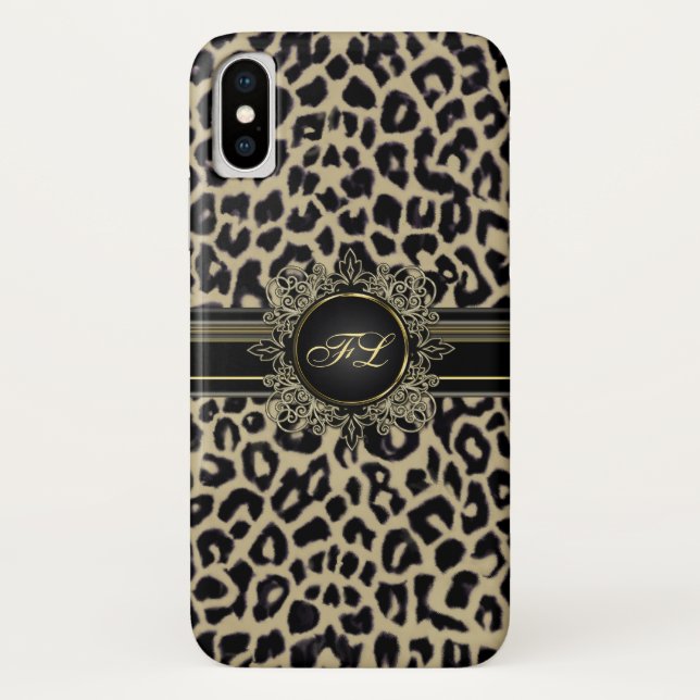 Leopard Print Monogram iPhone X Case (Back)