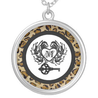 Leopard Print, Monogram Key to my Heart Necklace